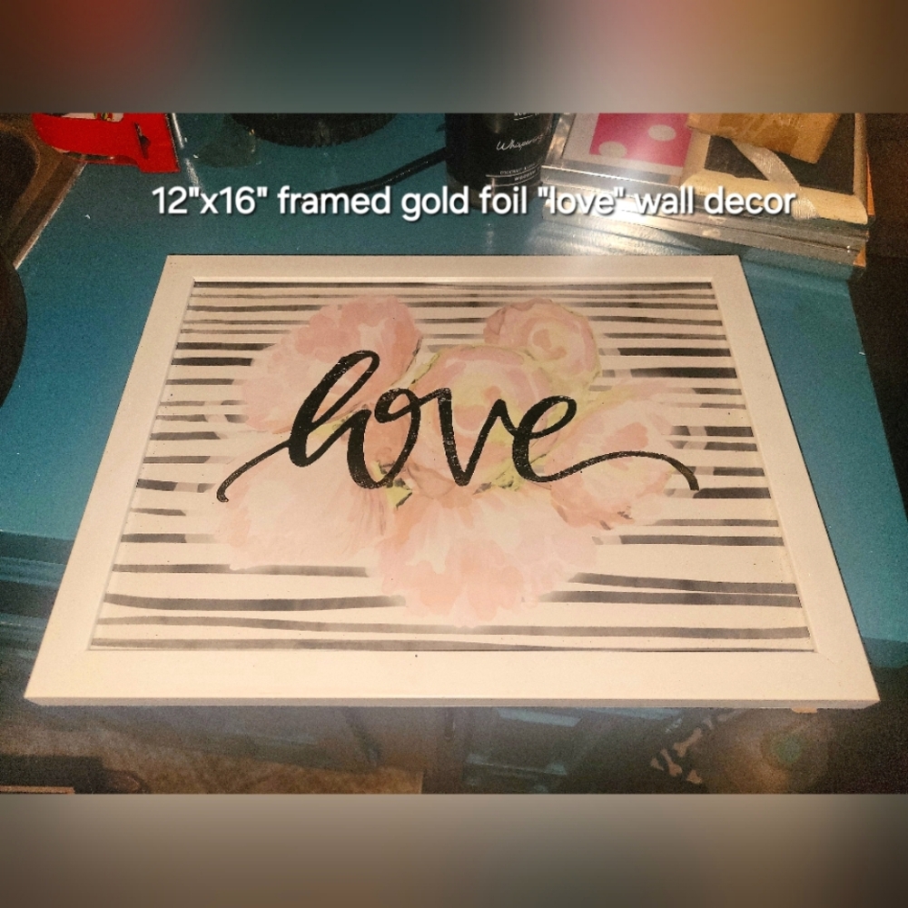 Framed Gold Foil 'Love' Wall Decor